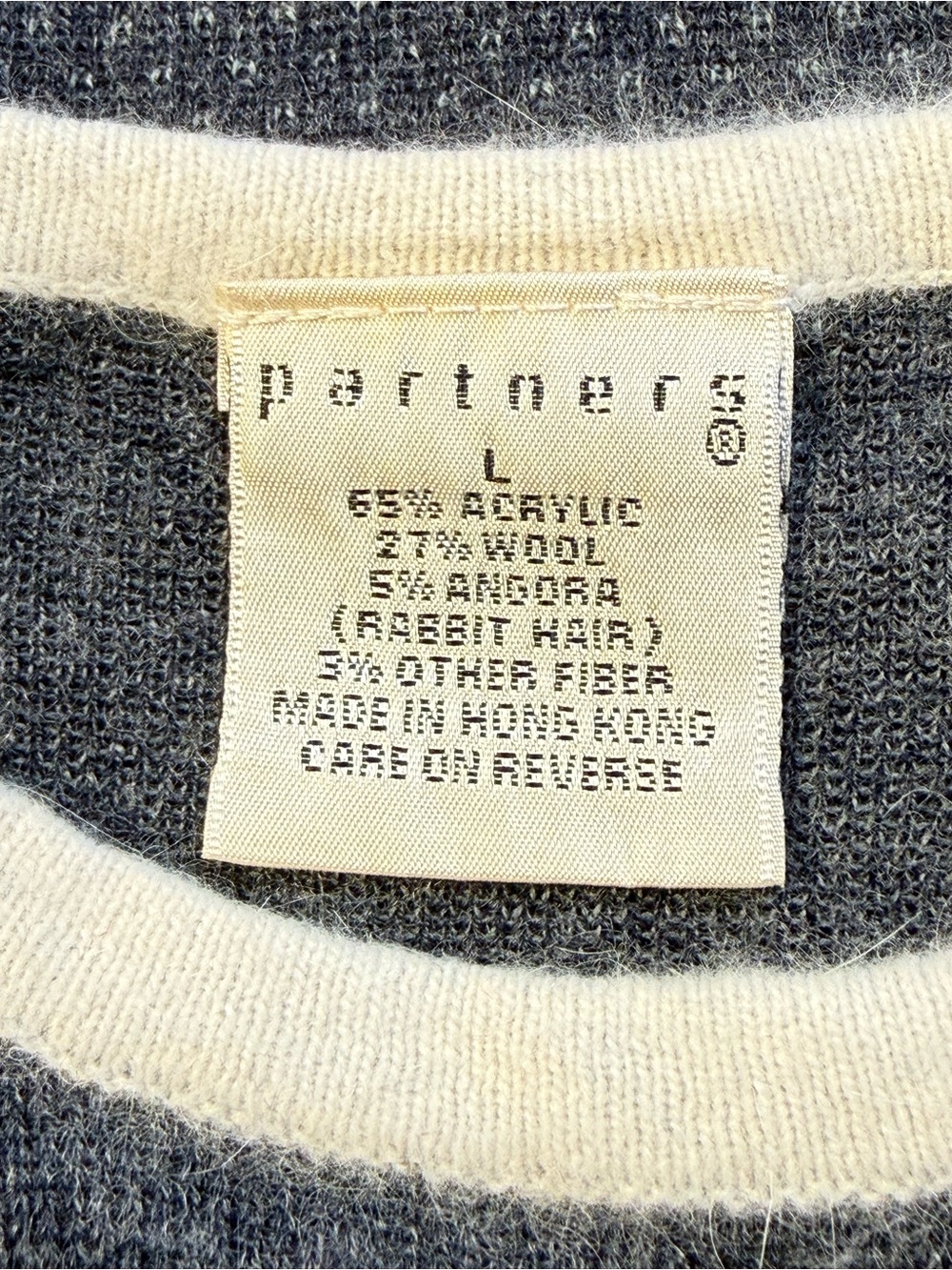 Vintage 80s Partners Nordic Angora Wool Sweater Navy Ivory Size L - Picture 2 of 8